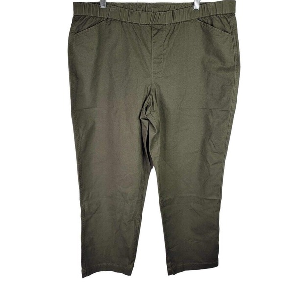 Land's End Pants Women's Plus Size 18 Green Pull On Tapered Leg Cotton Canvas - Picture 2 of 9